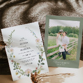 Blush Boho Wildflower Elegante bruiloft uitnodigin Kaart