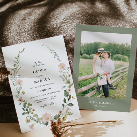 Blush Boho Wildflower Elegante bruiloft uitnodigin Kaart