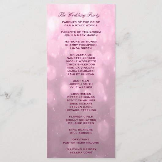 BLush Bokeh markeert huwelijksprogramma Programmakaart (Achterkant)