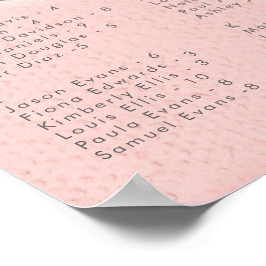 Blush & Bold Alfabetische bruiloft Zitting Grafiek Poster (Hoek)