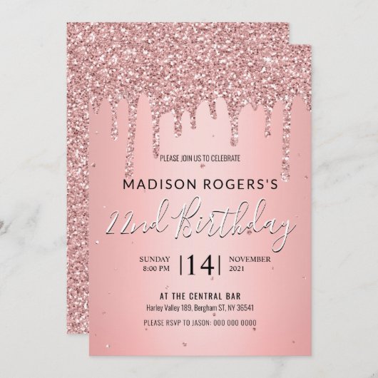 Blush bold bronze jonge dame glitter kaart (Voorkant / Achterkant)