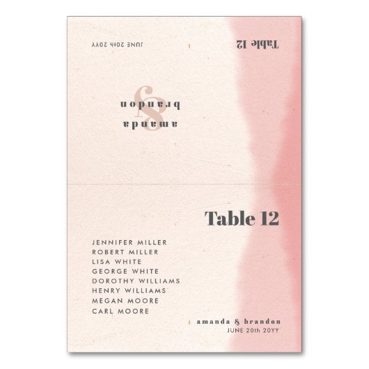 Blush & Bold Script Wedding Guest Names Place Card Kaart (Voorkant)