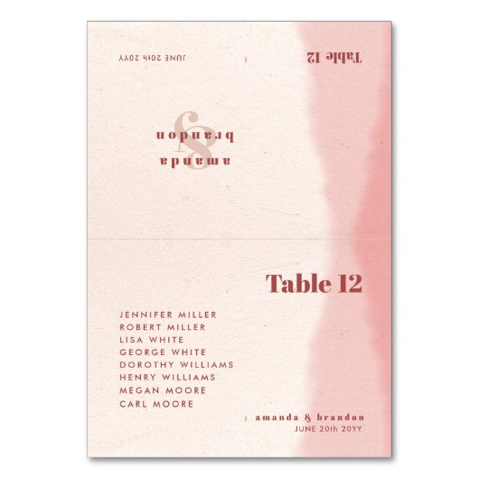 Blush & Bold Script Wedding Guest Names Place Card Kaart (Voorkant)