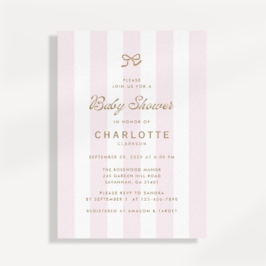 Blush Bold Streep Baby Shower Uitnodiging