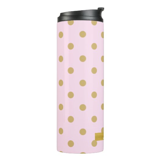 Blush Bord Licht Roze & Goud Polka Dots Patroon Thermosbeker (Gedraaid links)