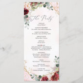 Blush bordeaux bloemengoud geometrische boho bruil programmakaart (Achterkant)