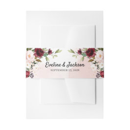 Blush bordeaux bloemengoud groen bruiloft uitnodigingen wikkel