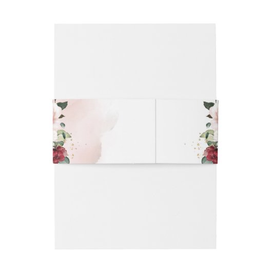 Blush bordeaux bloemengoud groen bruiloft uitnodigingen wikkel (Achterkant Voorbeeld)