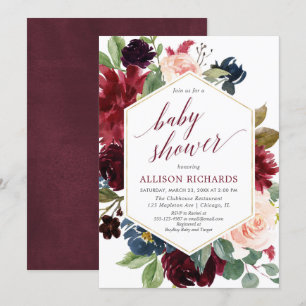 Blush bordeaux marineblauw meisje baby shower bloe kaart