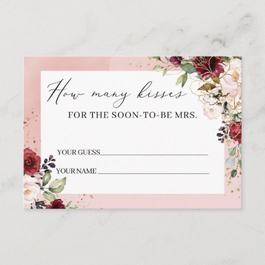 Blush bordeaux roze bloemig Hoeveel kussen kaart (Voorkant)