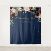 Blush bordeaux roze en marine bloemenboho bruiloft wandkleed (Voorkant)