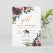 Blush bordeaux stoffig roze mauve bloemengoud lijs kaart (Staand voorkant)