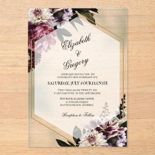 Blush botanical Acrylic Wedding Invitation Acryl Uitnodigingen (Voorkant)