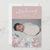 Blush Botanical Boho Summer Florals Baby Girl Aankondiging (Voorkant)