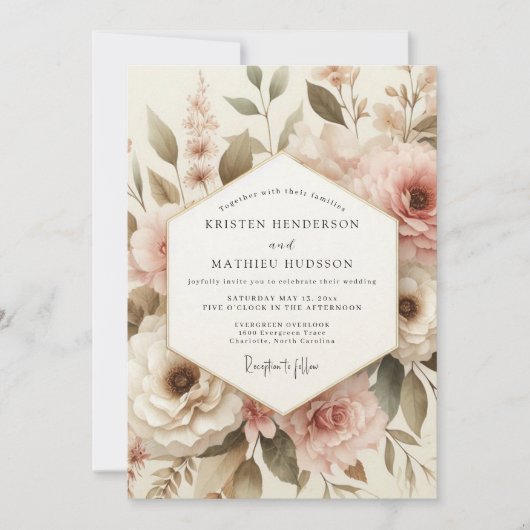 Blush Botanical Romance Wedding Kaart (Voorkant)