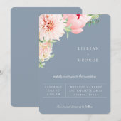 Blush Botanisch | Stofblauwe Trouwkaart Aankondiging (Voorkant / Achterkant)
