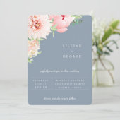 Blush Botanisch | Vaal Blauwe Trouwkaart Aankondiging (Staand voorkant)