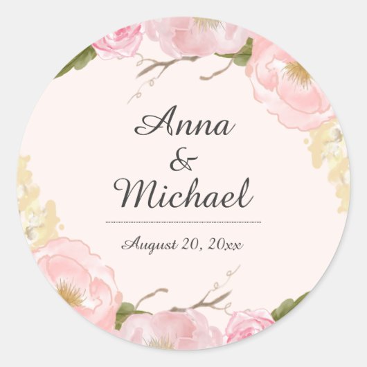 Blush Botanische Bloemen Bruiloft Stickers (Voorkant)