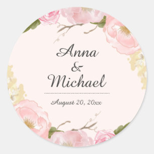 Blush Botanische Bloemen Bruiloft Stickers