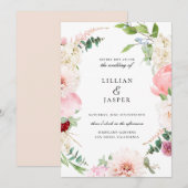 Blush Botanische Bloemen Lijst Bruiloft Uitnodigin Kaart (Voorkant / Achterkant)