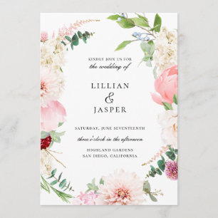Blush Botanische Bloemen Lijst Bruiloft Uitnodigin Kaart