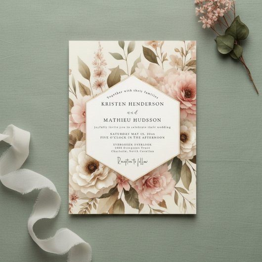 Blush Botanische Romantische Bruiloft Kaart
