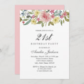 Blush Botanische Waterverf 21e verjaardag Kaart (Voorkant / Achterkant)