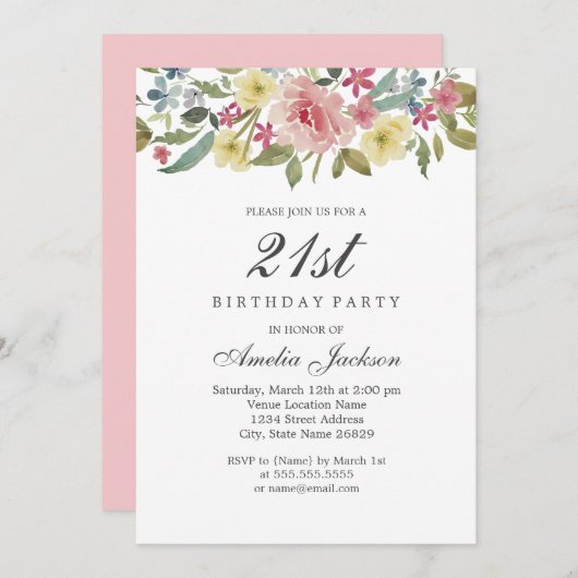 Blush Botanische Waterverf 21e verjaardag Kaart (Voorkant / Achterkant)