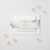 Blush Botanische Waterverf Groen en Bloemen Uitnodigingen Wikkel