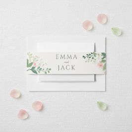 Blush Botanische Waterverf Groen en Bloemen Uitnodigingen Wikkel