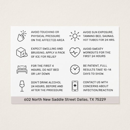 Blush Botox Injectie Nazorg Kaart (Achterkant)