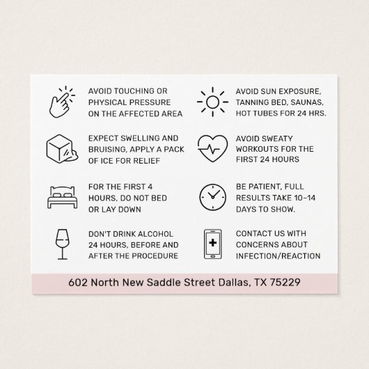 Blush Botox Injectie Nazorg Kaart (Achterkant)