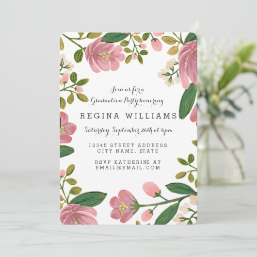 Blush Bouquet Afstudeerder Party Kaart (Staand voorkant)