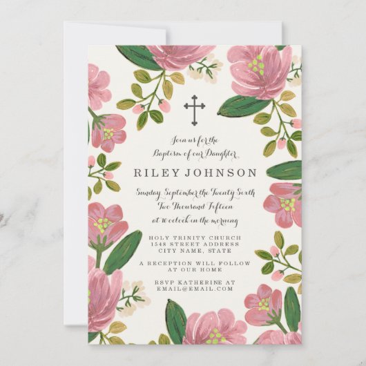 Blush Bouquet Baptisme Kaart (Voorkant)