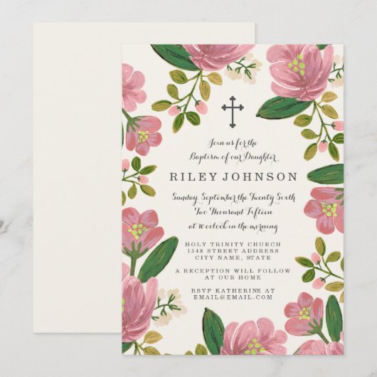 Blush Bouquet Baptisme Kaart (Voorkant / Achterkant)