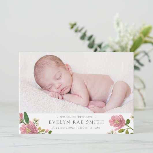 Blush Bouquet Birth Announcement Aankondiging (Staand voorkant)