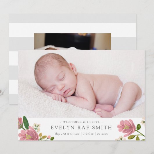 Blush Bouquet Birth Announcement Aankondiging (Voorkant / Achterkant)