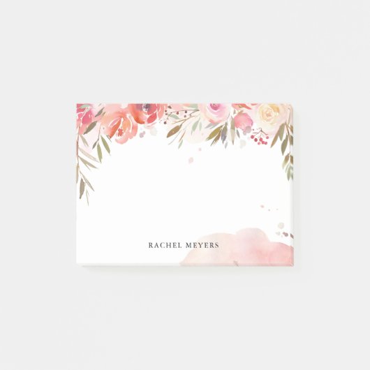 Blush Bouquet gepersonaliseerde naam Monogram Post-it® Notes (Voorkant)