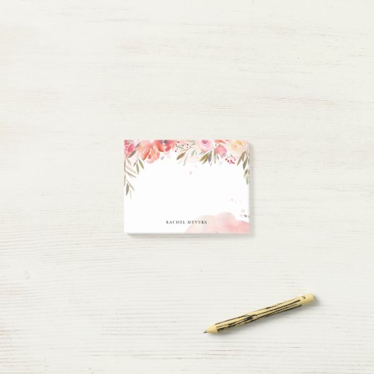 Blush Bouquet gepersonaliseerde naam Monogram Post-it® Notes (Op bureau)