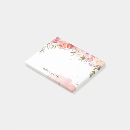 Blush Bouquet gepersonaliseerde naam Monogram Post-it® Notes (Schuin)