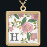 Blush Bouquet Goud Vergulden Ketting<br><div class="desc">Handgeschilderd roze floreel patroon ontworpen door Shelby Allison.</div>