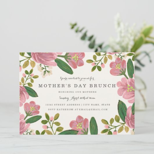 Blush Bouquet Moederdag Brunch Kaart (Staand voorkant)