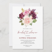 Blush Bourgogne Bloemen Bruidsdouche Uitnodiging (Voorkant)