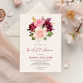 Blush Bourgogne Bloemen Bruidsdouche Uitnodiging