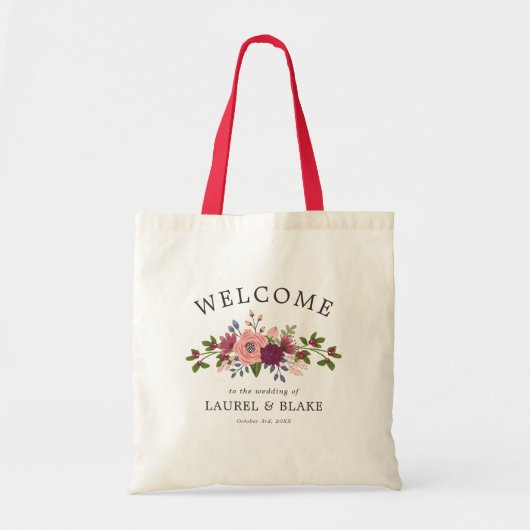 Blush & Bourgogne Bloemen Bruiloft Welkom Tote Bag (Voorkant)