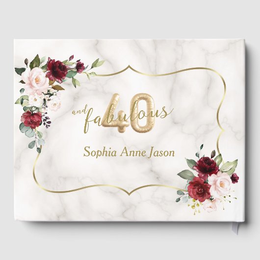 Blush Bourgogne Bloemen Goud 40 & Fabulous Verjaar Gastenboek (Achterkant)