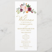 Blush Bourgogne Bloemen Goud Bruiloft Programma Programmakaart (Voorkant)