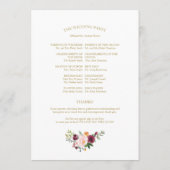 Blush Bourgogne Bloemen Goud Bruiloft Programma Programmakaart (Achterkant)
