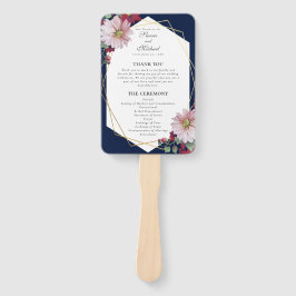 Blush Bourgogne Bloemen Navy Gold huwelijksprogram Handwaaier