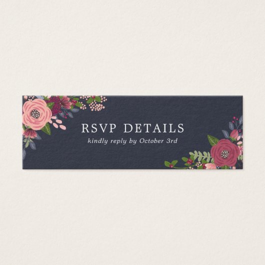 Blush & Bourgogne Bloemen - RSVP details Mini Visitekaartjes (Voorkant)